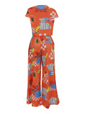 Print Sleeveless Top Loose Two Piece Pants Set FENF-5003