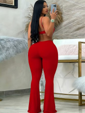 Solid Color Knits Backless Flare Jumpsuit GHYX-JYP7005
