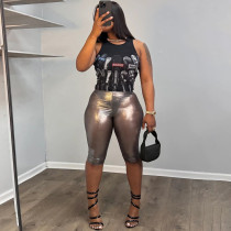 Print Sleeveless Tank Tops Tight Fifth Pants Suit GZJQ-K6S03929A