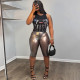 Print Sleeveless Tank Tops Tight Fifth Pants Suit GZJQ-K6S03929A