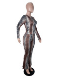 Snake Print Long Sleeve Two Piece Pants Set SHD-9972