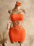 Solid Color Wrap Chest Hollow Out Mini Dress GHYX-TXY5277