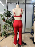 Solid Color Knits Backless Flare Jumpsuit GHYX-JYP7005