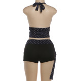 Polka Dots Print Halterneck Tank Top Two Piece Shorts Set GZJQ-K6S03779A