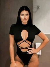 Solid Color Hollow Out Bodysuit GHYX-TXY5286