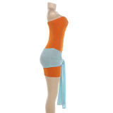 Solid Color Wrap Chest Color Block Mini Dress GZJQ-K6D03495A