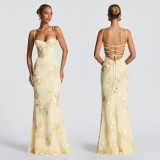 Sexy Sling Backless Mesh Maxi Dress BY-7672