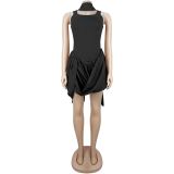 Solid Color Sleeveless Ruched Mini Dress BY-7658