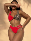 Leopard Print Color Block Bikinis 2pcs Swimsuit CASF-6762
