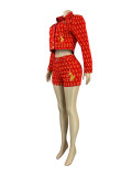 Single Breasted Printed Embroidered Denim Jacket And Shorts Set CH-88030