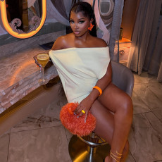 Solid Color Off Shoulder Mini Dress GJYO-JD305129