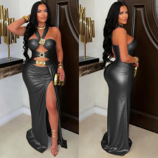 Sexy Tie Up Backless High Split Maxi Dress BY-7666
