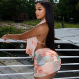 Print Backless Halterneck Tops Two Piece Skirts Set GJYO-JSD711883