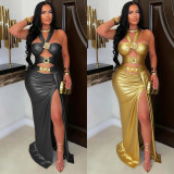 Sexy Tie Up Backless High Split Maxi Dress BY-7666