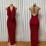 Deep V Neck Backless Evening Dress GMYU-9285