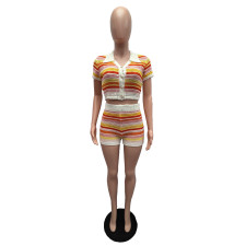 Knits Contrast Color Short Sleeve Short Suit GDYF-6501