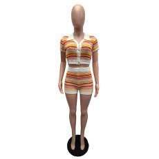 Knits Contrast Color Short Sleeve Short Suit GDYF-6501