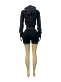 Zip-Up Hooded Fleece Top And Shorts Sports Two-Piece Set CH-26081
