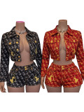Single Breasted Printed Embroidered Denim Jacket And Shorts Set CH-88030