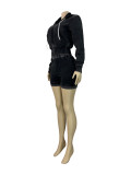 Zip-Up Hooded Fleece Top And Shorts Sports Two-Piece Set CH-26081