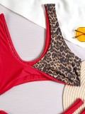 Leopard Print Color Block Bikinis 2pcs Swimsuit CASF-6762