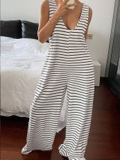 Stripe V Neck Sleeveless Jumpsuit GHYX-Y2601