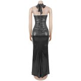 Sexy Tie Up Backless High Split Maxi Dress BY-7666