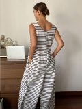 Stripe V Neck Sleeveless Jumpsuit GHYX-Y2601
