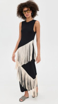 Sleeveless Tassel Irregular Maxi Dress GRNH-28893