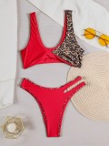 Leopard Print Color Block Bikinis 2pcs Swimsuit CASF-6762