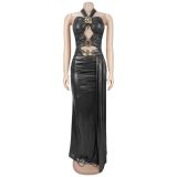 Sexy Tie Up Backless High Split Maxi Dress BY-7666