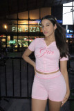 Letter Print Short Sleeve Two Piece Shorts Set QXLB-10170