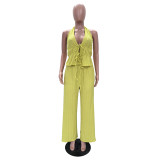 Sleeveless Halterneck Backless Two Piece Pants Set TR-1364