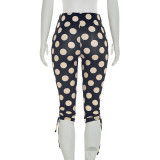 Polka Dots Print Drawstring Seventh Pants MXBF-J26PT106