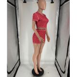 Polka Dotls Print Short Sleeve Sports 2 Piece Shorts Set FOSF-8822