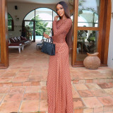 Print Long Sleeve Ruched Maxi Dress GJYO-JD305071