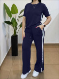 Stripe Short Sleeve T Shirt Pants 2 Piece Set ZDF-33519