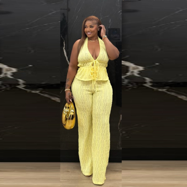 Sleeveless Halterneck Backless Two Piece Pants Set TR-1364