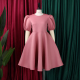 Round-neck Puff Sleeve Midi Dress GCZF-8656