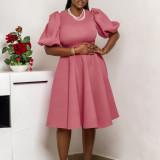 Round-neck Puff Sleeve Midi Dress GCZF-8656