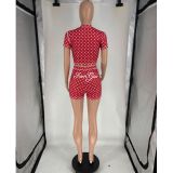 Letter Polka Dots Print Tops Shorts Suit FOSF-8823