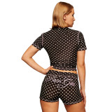 Letter Polka Dots Print Tops Shorts Suit FOSF-8823
