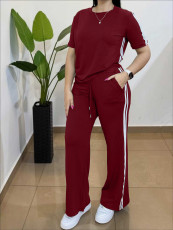 Stripe Short Sleeve T Shirt Pants 2 Piece Set ZDF-33519