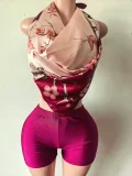 Pre Order: About 7 work days shipping Sexy Wrap Chest Top Shorts Suit YUEM-202612
