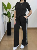 Stripe Short Sleeve T Shirt Pants 2 Piece Set ZDF-33519
