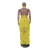Solid Color Sleeveless Knits Tassel Skirts Two Piece Set  TR-1363