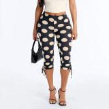Polka Dots Print Drawstring Seventh Pants MXBF-J26PT106
