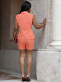 Solid Color Sleeveless Belt Top Shorts Suit MIL-L354