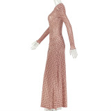 Print Long Sleeve Ruched Maxi Dress GJYO-JD305071