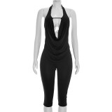 Deep V Neck Backless Tops Two Piece Pants Set MXBF-J26ST018